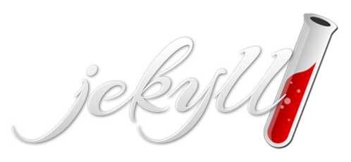 The Jekyll logo, featuring stylized script and a test tube filled with red, bubbling liquid